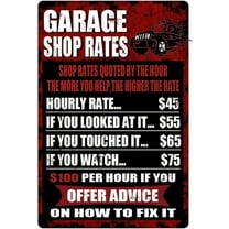 Funny Sarcastic Metal Tin Sign Garage Shop Rates For Garage Man Cave Home Vintage Wall Decor Retro Sign 8x12 Inches