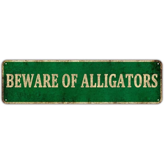 Funny Sarcastic Metal Tin Sign Humor Home Wall Decor Man Cave Bar Yard Wall Warning - Beware of Alligators (4" x 16")