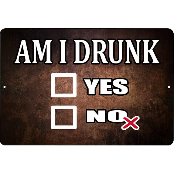 Funny Sarcastic Metal Tin Sign Wall Decor Man Cave Bar Beer Drinking Drunk Party (Am I Drunk)