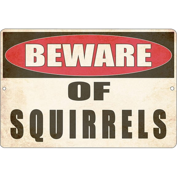 Funny Sarcastic Metal Tin Sign Wall Decor Man Cave Bar Yard Wall Warning Beware of Squirrels
