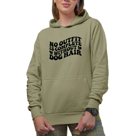 Funny & Sarcastic No Outfit Is Complete Without Dog Hair Quote, Groovy Retro Wavy Text Merch Gift, Sand Hooded Sweatshirt or Hoodie, 2XL