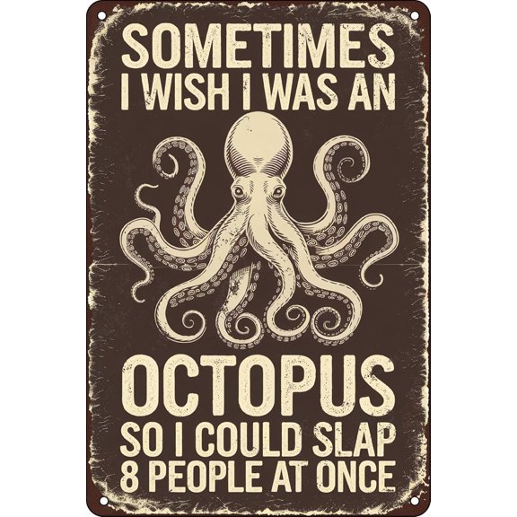 Funny Sarcastic Tin Signs Vintage Bathroom Wall Decor Office Garage Home Pool Bar Man Cave Kitchen Art Poster Sometimes I Wish I Was An Octopus 8X12 Inch