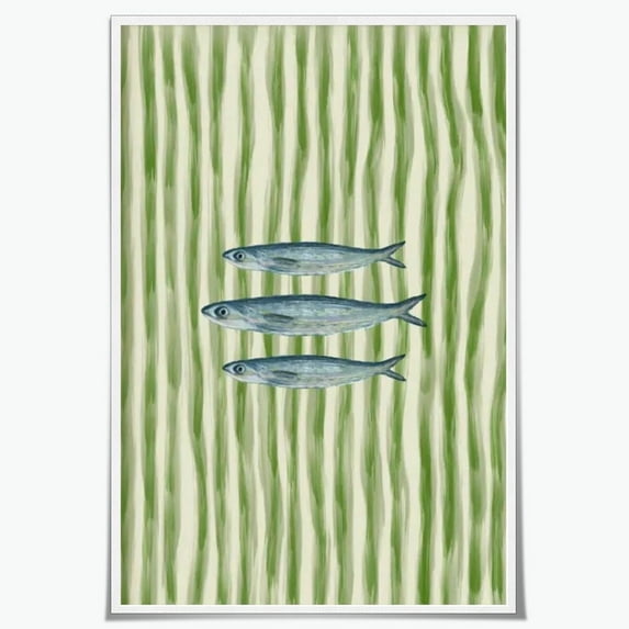 Funny Sardines Fish Painted Print Green Stripe Trendy Aesthetic Kitchen ...