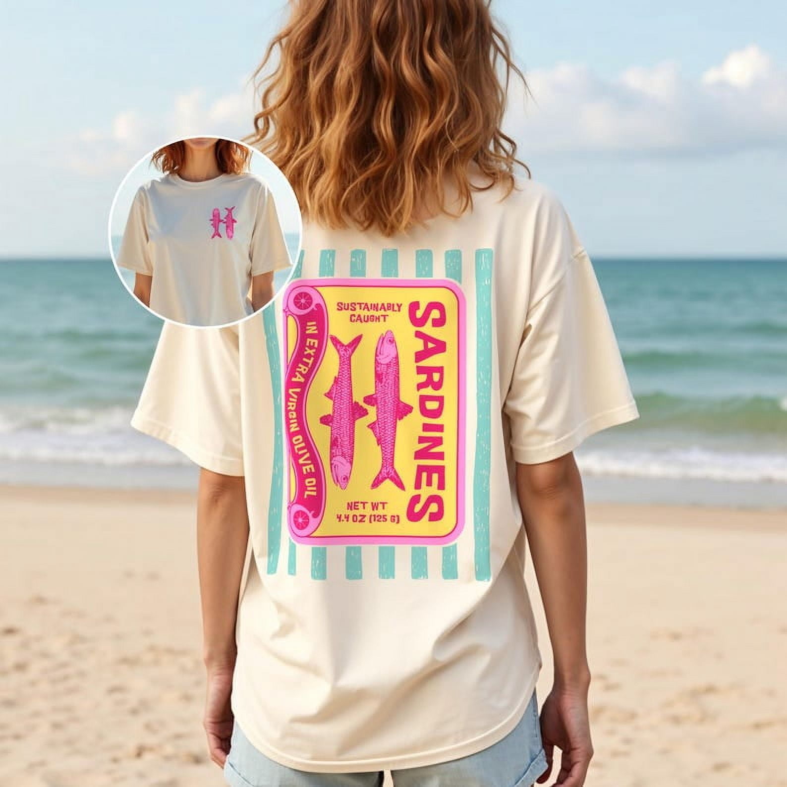 Funny Sardines Shirt, Coastal Maritime Graphic Tee with Front and