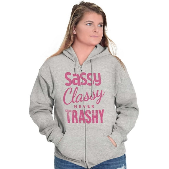 Funny Sassy Classy Never Trashy Womens Plus Size Graphic Zipper Hoodie Brisco Brands 4X