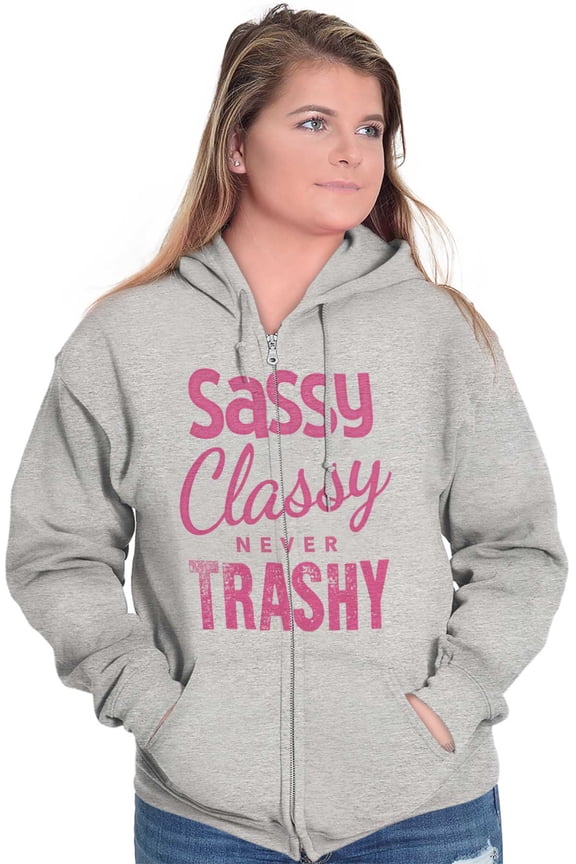 Funny Sassy Classy Never Trashy Womens Plus Size Graphic Zipper Hoodie Brisco Brands 5X