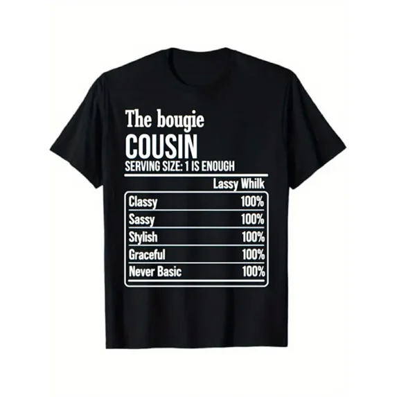 Funny Sassy Cousin Definition Nutrition Facts Unisex Gift for Family Reunion Lightweight Graphic Tee Shirt