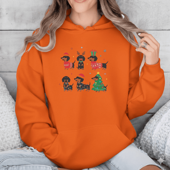 Funny Sausage Dog Dachshund Holiday Gift Festive Pet Lover Christmas Hoodie Shirt, up to size 5XL