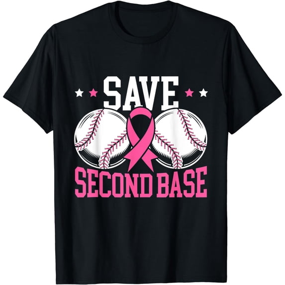Funny Save 2nd Base Baseball Player Breast Cancer Awareness T-Shirt