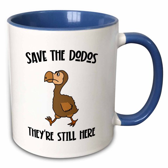3drose, Funny Save the Dodos Birds Theyre Still Here Satire, 15oz Two-tone Blue Mug