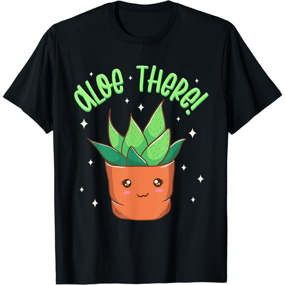 Funny Saying Aloe There Succulent Cactus Gardening Graphic T-Shirt Black 3X-Large