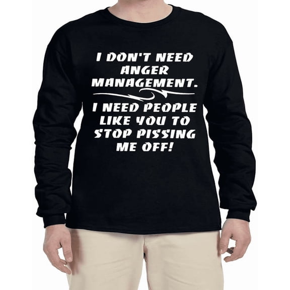 Funny Saying Anger Management T-shirt Mens Graphic Tees Long Sleeve Tee Shirt