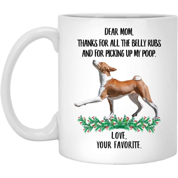 Funny Saying Basenji White Red Gifts For Dog Mom Thanks For The Belly Rubs Christmas 2022 Gifts White Mug 11oz