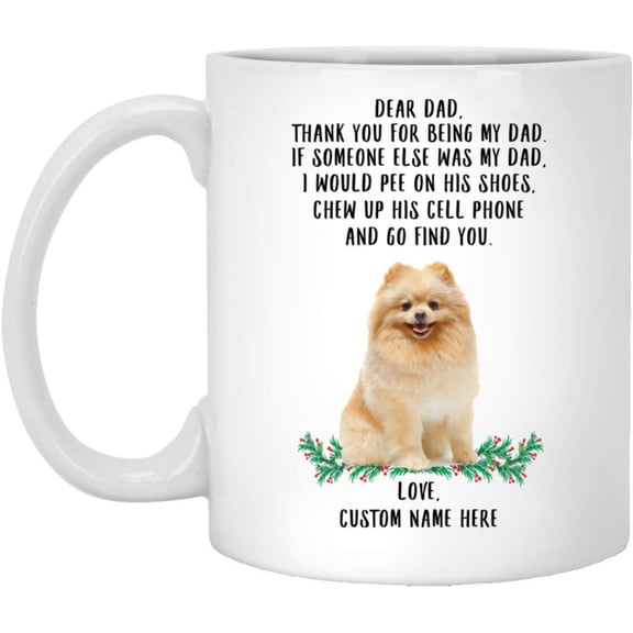 Funny Saying German Spitz Cream Dog Dad Personalized Name Christmas 2022 Gifts Coffee Mug White 11 Oz