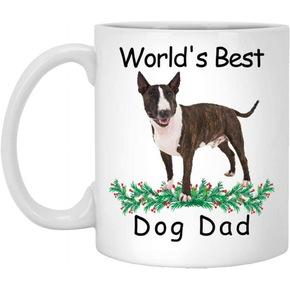 Funny Saying Gifts For Pet Lovers Bull Terrier White Brindle Worlds Best Dog Dad Christmas 2022 Gifts White Coffee Mug White 11oz