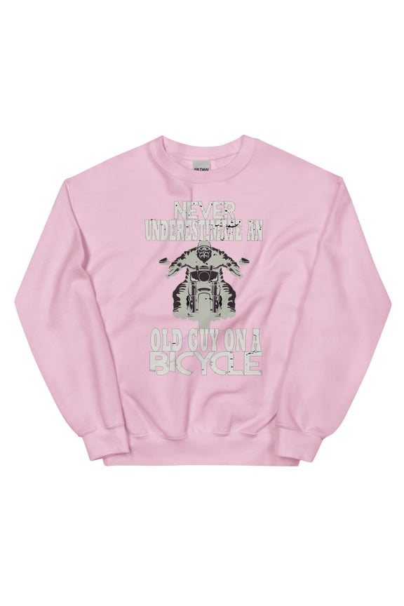 Funny Saying Never Underestimate An Old Guy On A Bi Gildan 18000 Sweatshirt (Light Pink, XL)