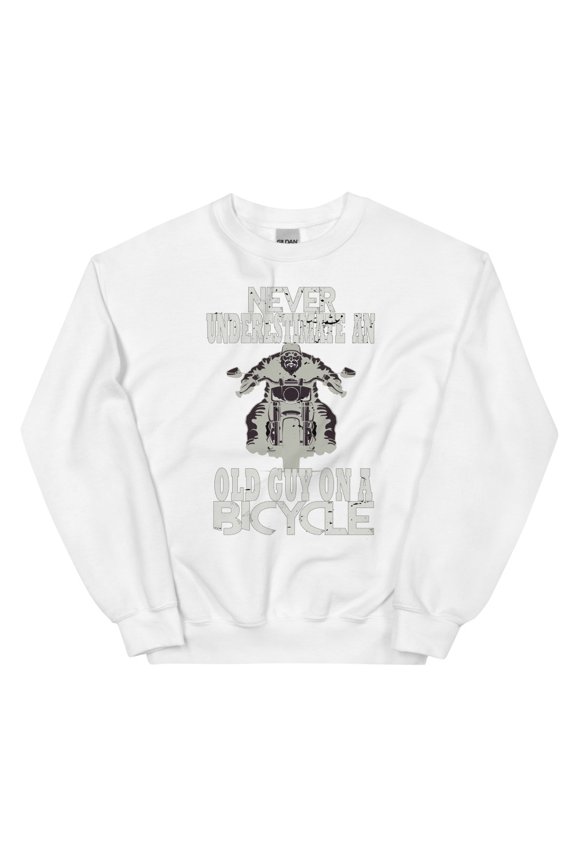 Funny Saying Never Underestimate An Old Guy On A Bi Gildan 18000 Sweatshirt (White, S)