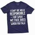 thumbnail image 1 of Funny Saying Shirt what my face does when you talk Sarcasm sarcastic T-shirt (Large Navy Blue), 1 of 7