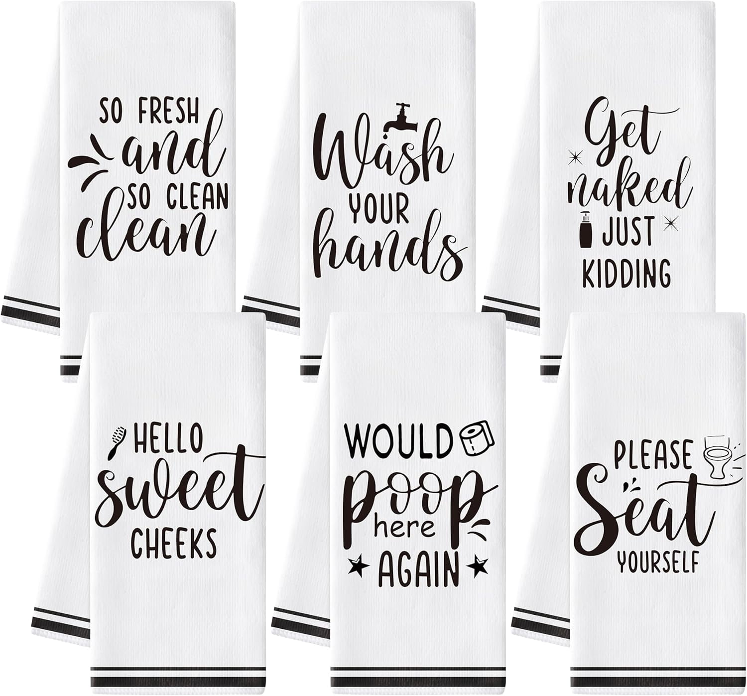 Funny Sayings Hand Towel - 6Pcs Sweet Cheeks Fun Bathroom Decorative Absorbent Soft Polyester Towels for Bathroom Bar Dining Room Kitchen Decor, Housewarming Gift for Hostess Home Friend