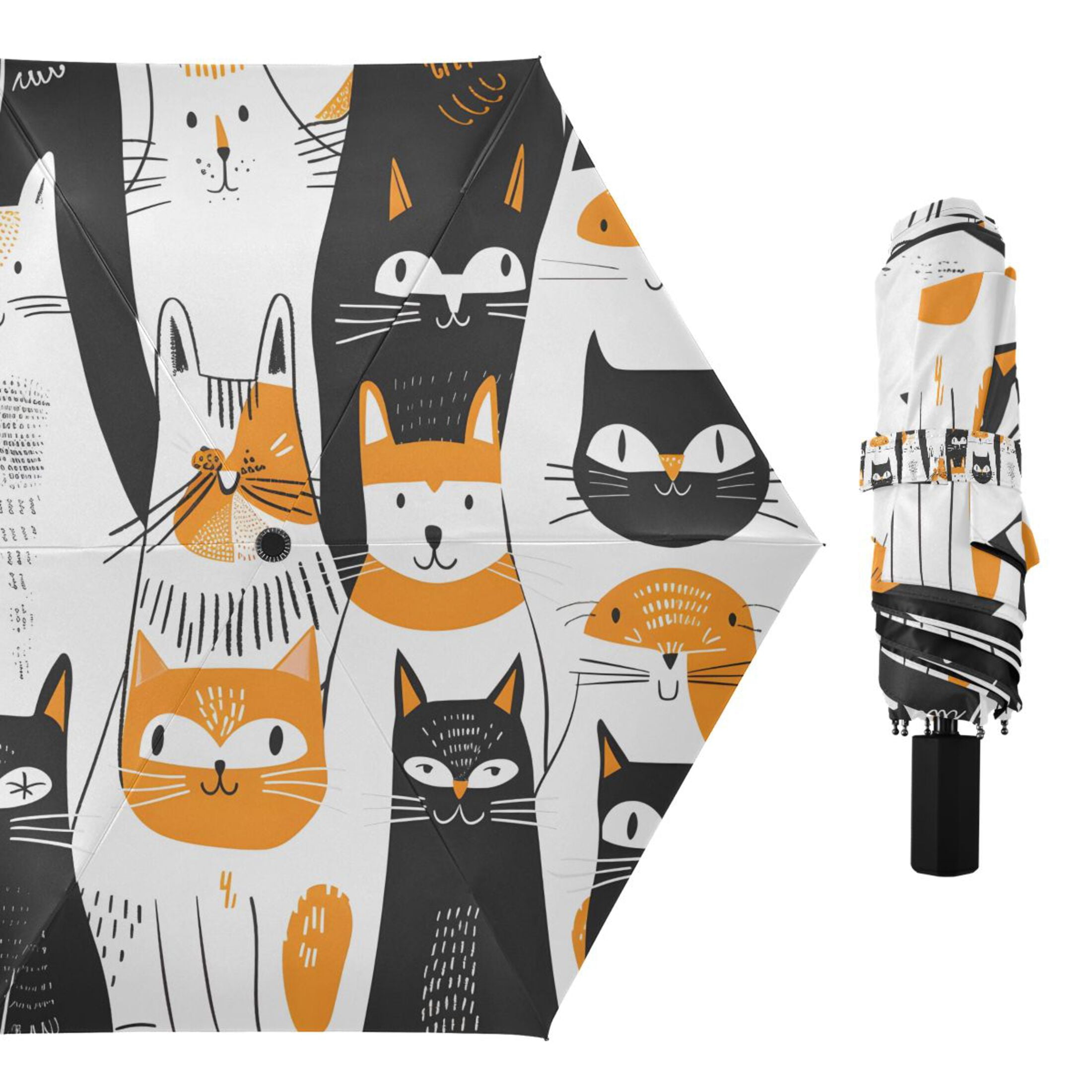 Funny Scandinavian Cats Compact Sun Umbrella Windproof Travel Umbrellas for Rain Strong Portable UV Protection