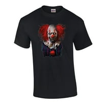Funny Scary Zombie Clown Halloween Short Sleeve Graphic Adult T-Shirt- Black