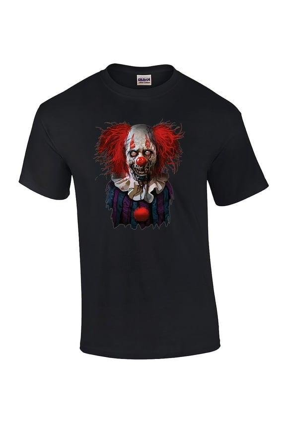 Funny Scary Zombie Clown Halloween Short Sleeve Graphic Adult T-Shirt- Black