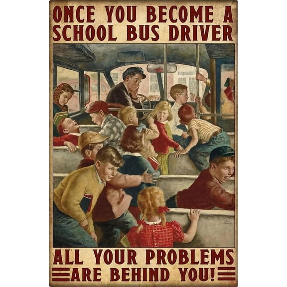 Funny School Bus Driver Coffee Bar Vintage Metal Tin Sign Wall Decor 8x12 Inch