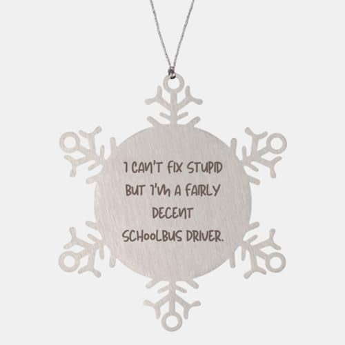 Funny Schoolbus Driver Snowflake Ornament, I Can't Fix Stupid but I'm a, Funny Christmas Ornament for Colleagues from Colleagues, Funny Snowflake Ornaments, Funny Snowflake Ornament Gifts, Snowflake