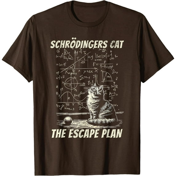 Funny Schrödinger's Cat Escape Plan Science Design Unisex T-Shirt for Men Women Kids Toddler,Dark Chocolate Color,Size 2XL