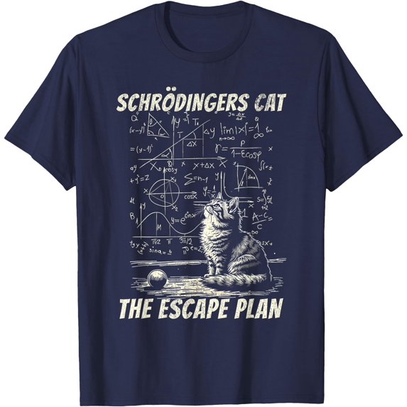 Funny Schrödinger's Cat Escape Plan Science Design Unisex T-Shirt for Men Women Kids Toddler,Navy Color,Size 3XL