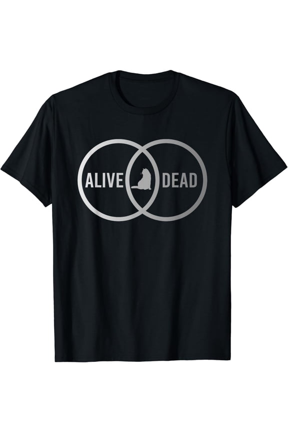 Funny Schrodinger's Cat Venn Diagram Science Physics T-Shirt - Quantum Mechanics Nerd Geek Graphic Tee for Men and Women - Retro Style Cotton Apparel