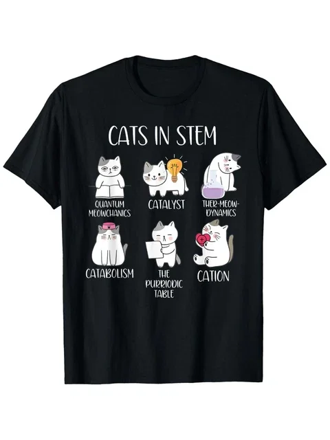 Funny Science Cats Stem Scientist Nerd Cat Lover T-Shirt, Casual
