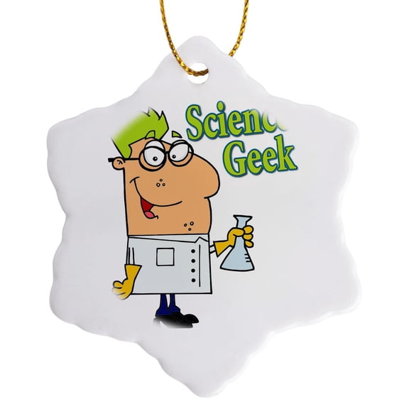 3drose, Funny Science Geek Cartoon Character, 3 inch Snowflake Porcelain Ornament