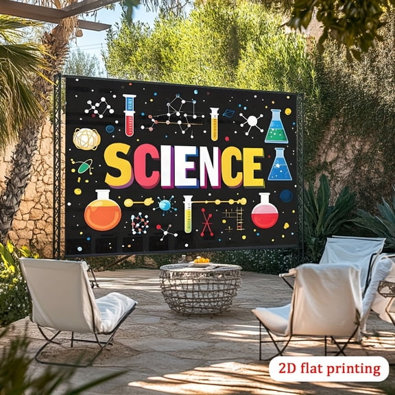 Funny Scientist Graphic Black Polyester Backdrop Banner, Creative Printed Fabric Wall Decor for Home Layout, Birthday Party, Anniversary and Multi-purpose Photography Shooting Background 82.6x59 In