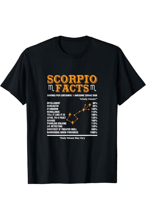Funny Scorpio Facts Nutrition Label Zodiac Astrology Graphic T-Shirt Retro Horoscope Personality Birthday Gift Men Women Short Sleeve Tee