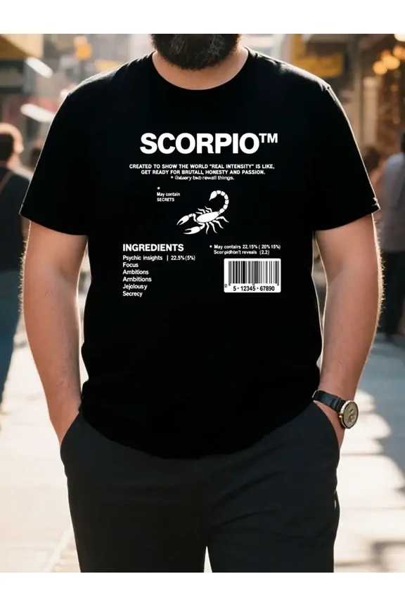 Funny Scorpio Zodiac Nutrition Label Men Cotton Short Sleeve Tee