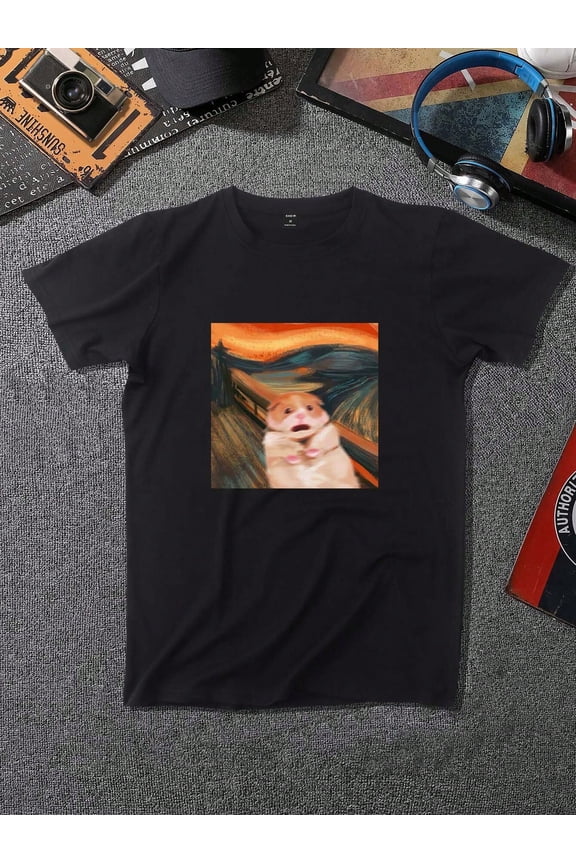 Funny Scream Art Hamster Meme Graphic Vintage Grunge Y2k Cotton Men's Women's T-Shirt