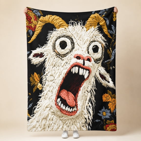 Funny Screaming Goat Fleece Throw Blanket – Soft 280GSM Cozy Sofa Blanket, Whimsical Gift, 4 Sizes
