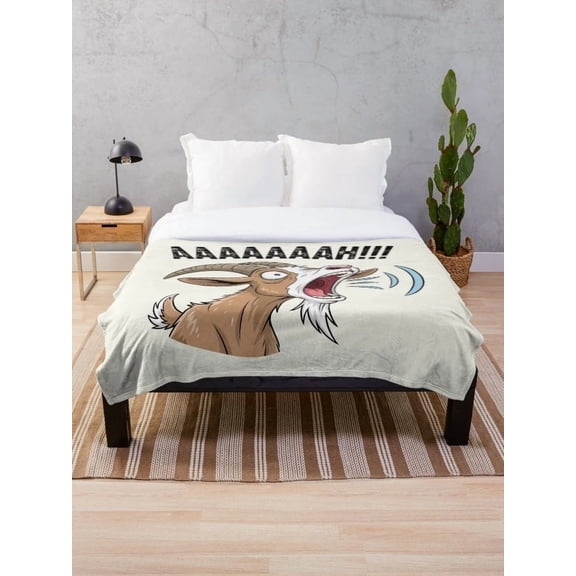 Funny Screaming Goat Sherpa Blanket, AAAAAAAH Meme Throw Blanket, Polyester Fleece Sherpa Blanket for Couch Bed, Goat Lover Gift