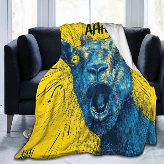 Funny Screaming Goat Throw Blanket, Yelling Face Meme Art for Adult Gag Gift & Novelty Home Decor 80x60