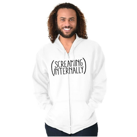 Funny Screaming Internally Sarcastic Zip Up Hoodie Men's Women's Brisco Brands L