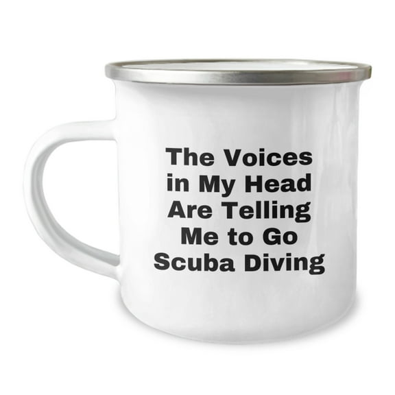 Funny Scuba Diving Gifts from Friends for Scuba Diving Enthusiasts - 'The Voices In My Head Are Telling Me To Go Scuba Diving' Camping Mug, Birthday Unique Gifts