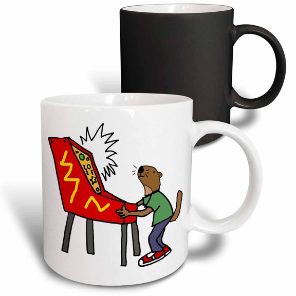 3drose, Funny Sea Otter Playing Pinball Game Cartoon, 11oz Magic Transforming Mug