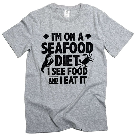 Funny Seafood Shirt Trendy Foodie T-Shirt Humorous Gift Seafood Lover Tee (Large Grey)