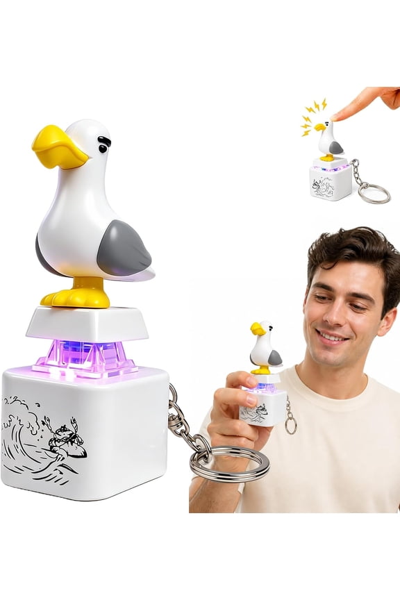 Funny Seagull Keyboard Fidget Keychain with Sound and LED Light, Clicker Button Stress Relief Anxiety for Adults, Cute Novelty Gag Gift for Office Workers