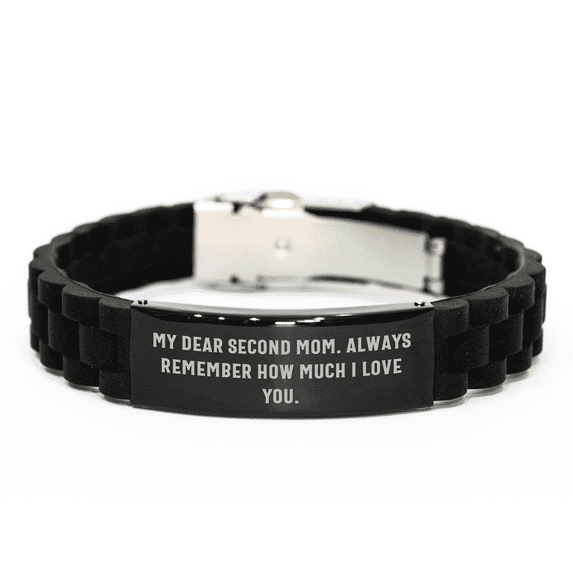 Funny Second Mom Gifts from Men - My Dear Second Mom. Always Remember How Much I Love You. Glide lock Clasp Black Stainless Steel Adjustable Mother's Day Unique Gifts for Second Mom