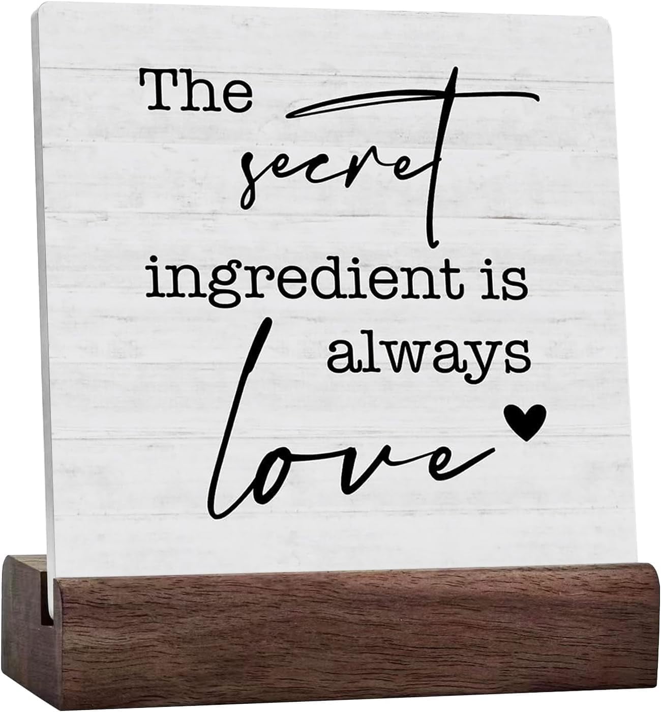 Funny The Secret Ingredient Is Always Love Sign,Home Kitchen Decor For Counter,Humor Decor Counter Dining Room Shelf Table Decor Plaque Desk Decor Gift Positive Plaque With Wooden Stand