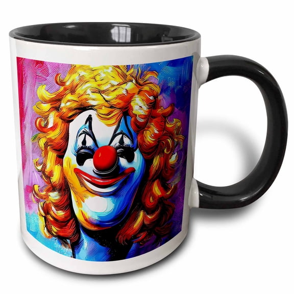 3drose, Funny Self-complacent Clown with Red Nose and Wealth of Orange Hair, 15oz Two-tone Black Mug