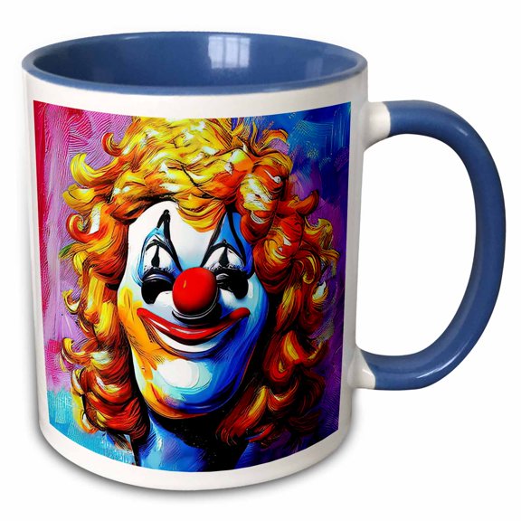 3drose, Funny Self-complacent Clown with Red Nose and Wealth of Orange Hair, 15oz Two-tone Blue Mug