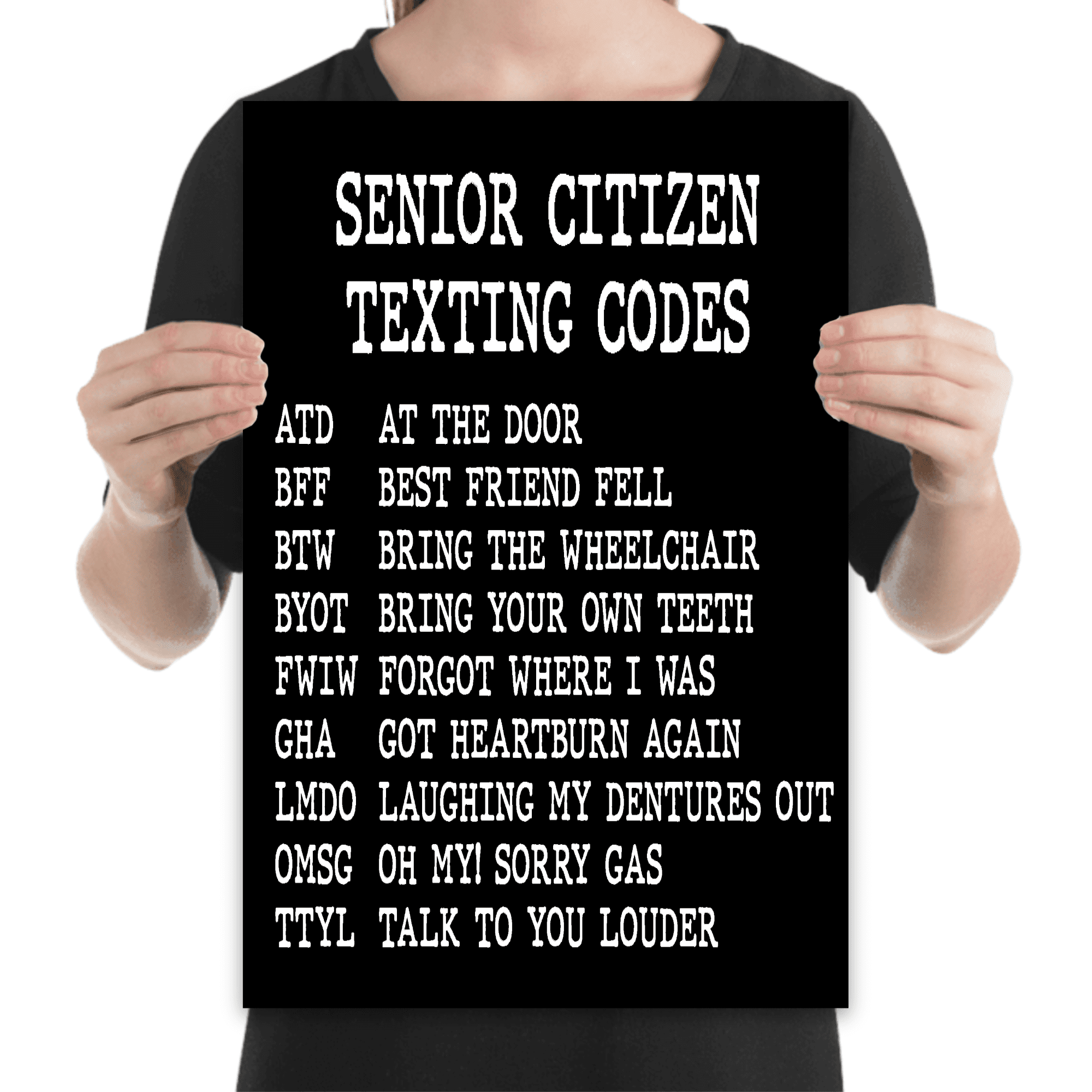 Funny Senior Texting Codes Poster - Wall Decor for Golden Years Gift ...
